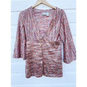 CHICOS Size 0 Sweater Cardigan Tie Front Nude Natural Waves Light Weight Flare